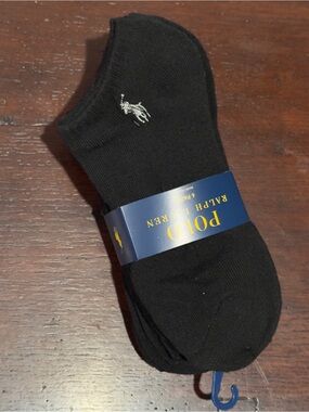 NWT Polo by Ralph Lauren Black Ankle Socks with White Polo Logo Size 4-10.5
